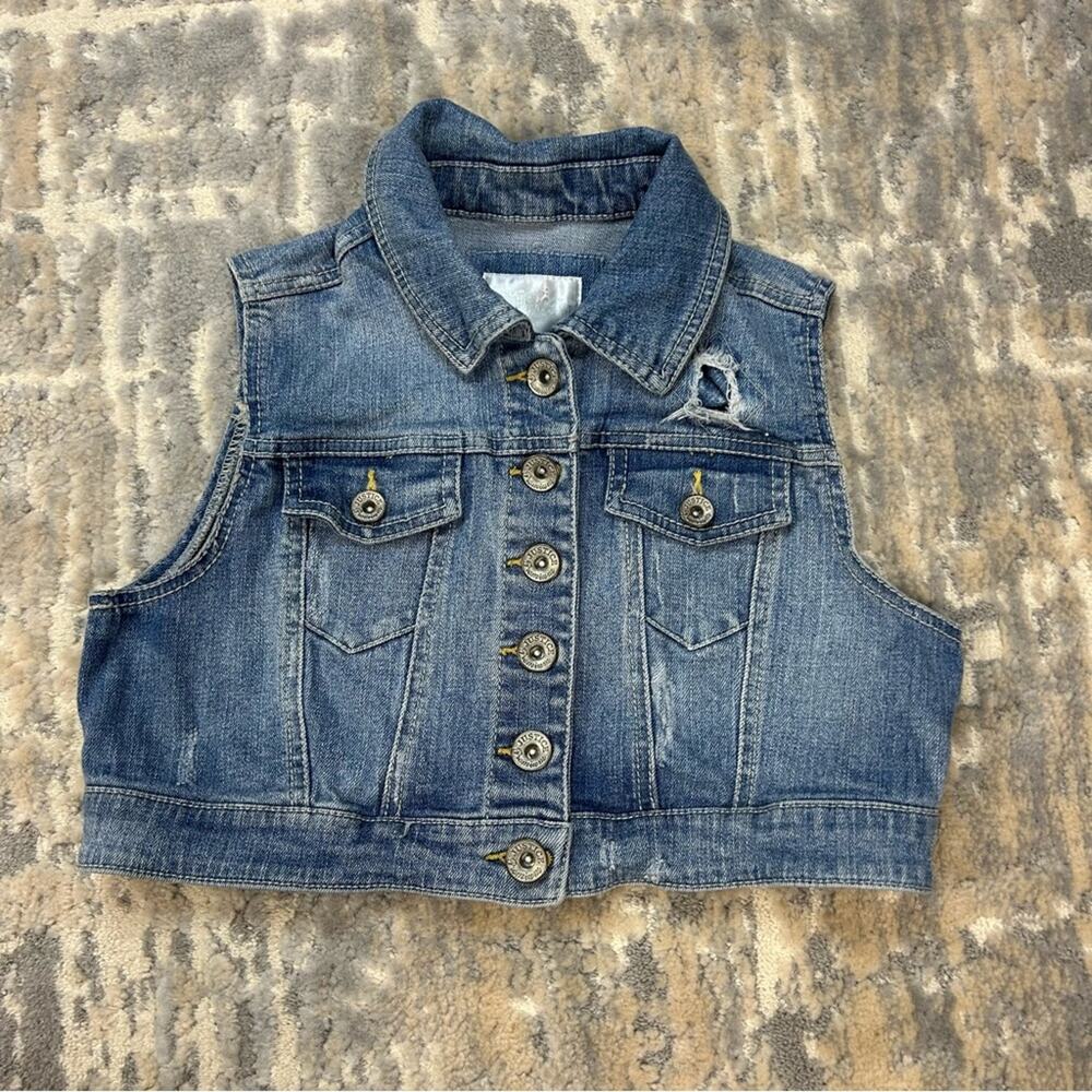 2010 Justice Distressed Light Wash Denim Jean Trucker Jacket Sleeveless size 14